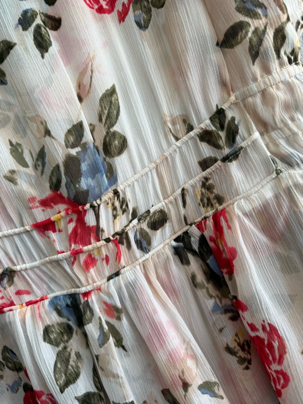 NEW WHBM Flutter Sleeve Blouse Cinched Waist Detail Floral White Pink Size S - Picture 11 of 14